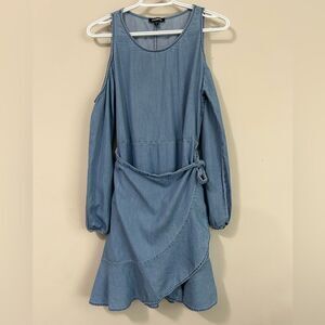 Express Denim Wrap Long Sleeves Dress